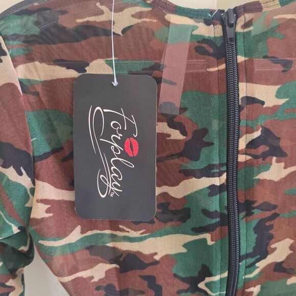 Forplay Camouflage L/S Zip Back Bodysuit, Grn/Brn/Blk, NWT, XS/S - Picture 5 of 6